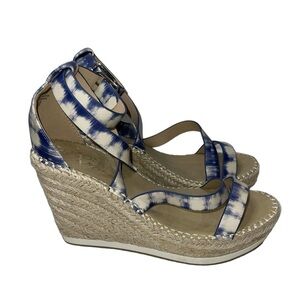 Coconuts by Matisse Women's Sandals Size 9M Blue/White Ankle Buckle Espadrille
